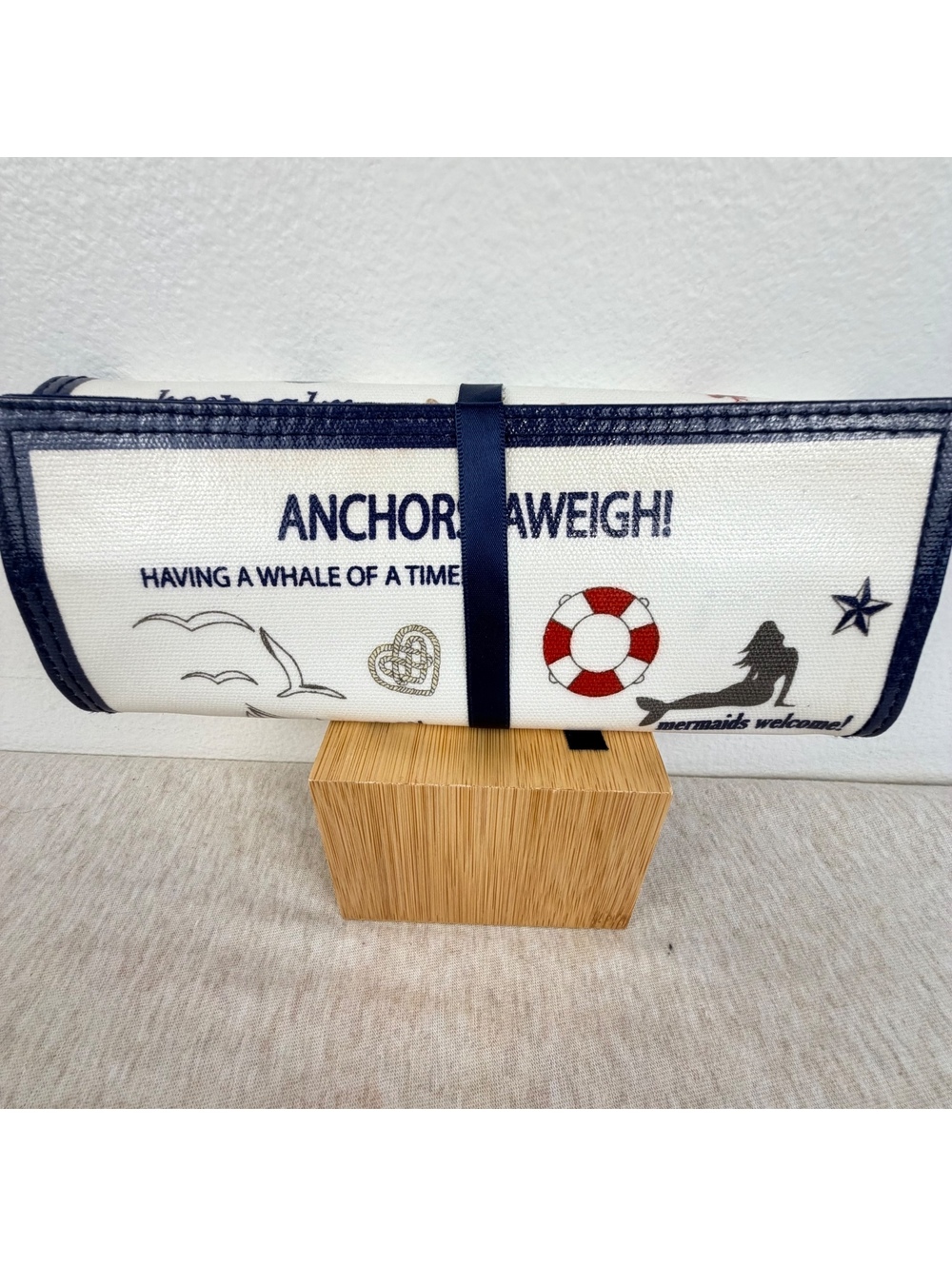 Brighton Anchors Aweigh Nautical Jewelry Roll Travel Organizer Navy Cream